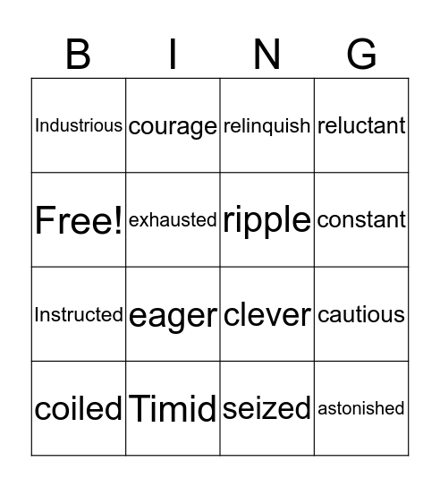 Vocabulary Bingo Card