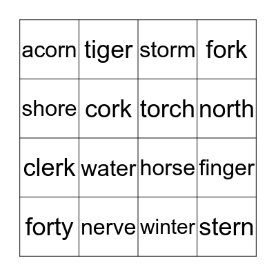 -er -or words Bingo Card