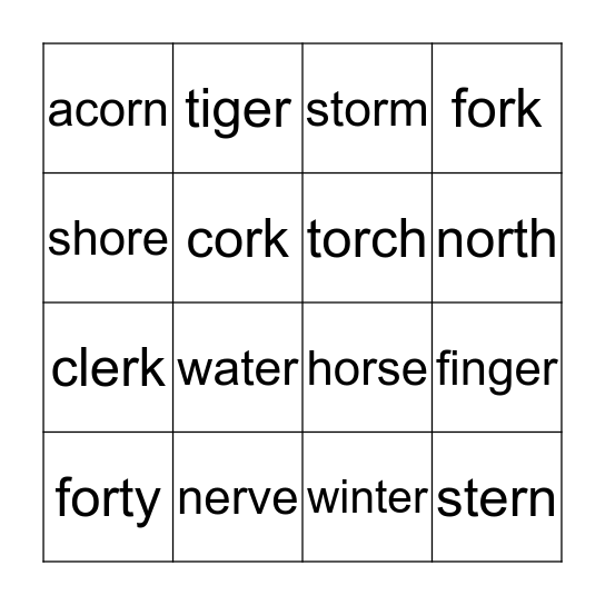 -er -or words Bingo Card