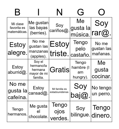 Bingo de personas (v. 1) Bingo Card