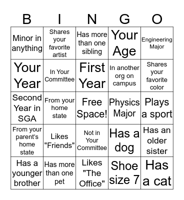 SGA Retreat Bingo Card
