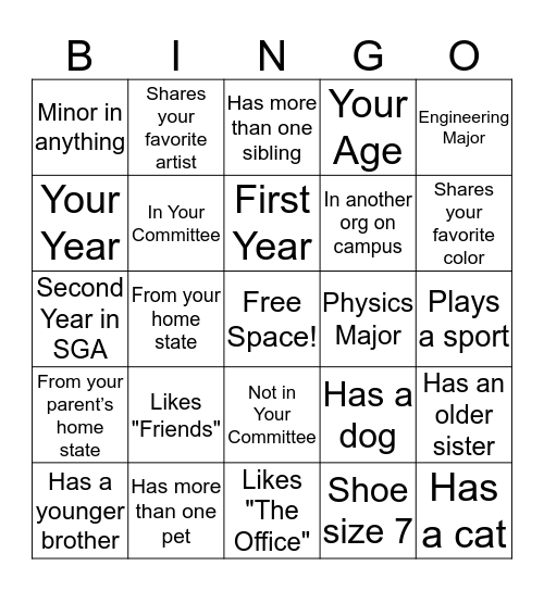 SGA Retreat Bingo Card