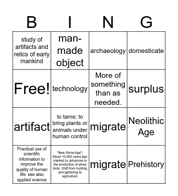 Neolithic Bingo Card
