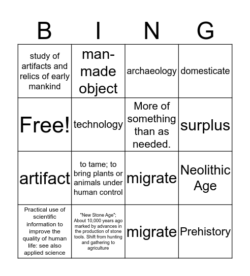 Neolithic Bingo Card