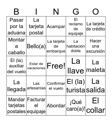 Avancemos 2 - Unit 1 - Vocabulary (Text) Bingo Card