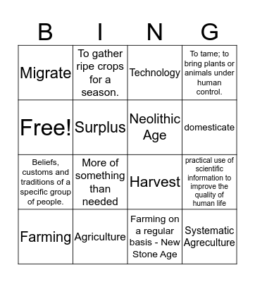 Neolithic Age Bingo Card