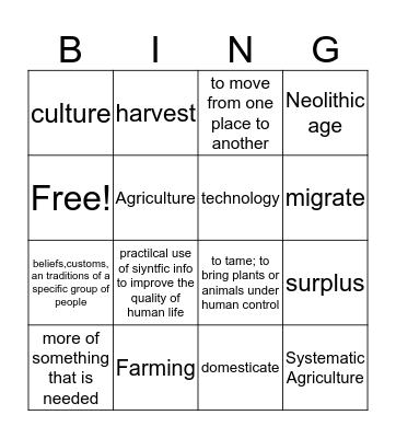 Neolithic Age Bingo Card