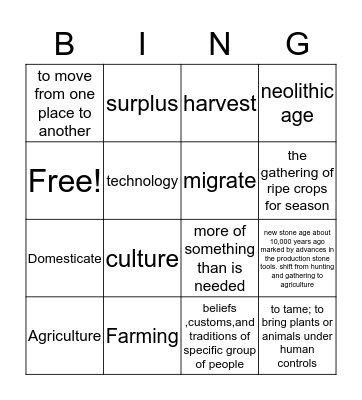 neolithic age  Bingo Card