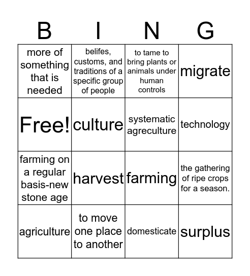 neolithic age Bingo Card