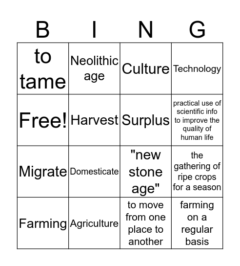 Neolithic age Bingo Card