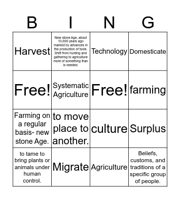 Neolithic Age Bingo Card