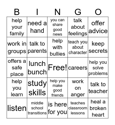 Counselor Bingo Card