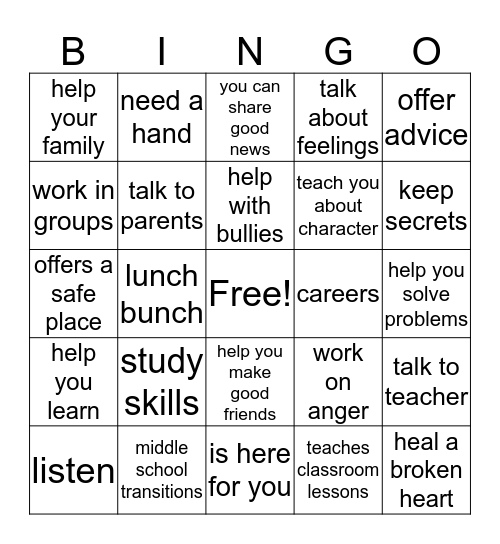 Counselor Bingo Card