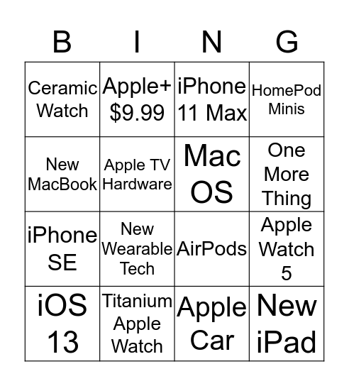 Apple Bingo Card