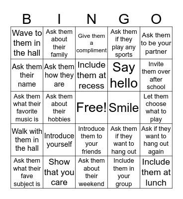 Making New Friends Bingo Card