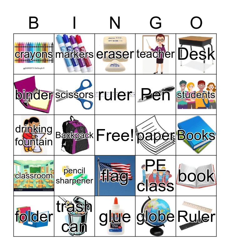 school supplies Bingo Card