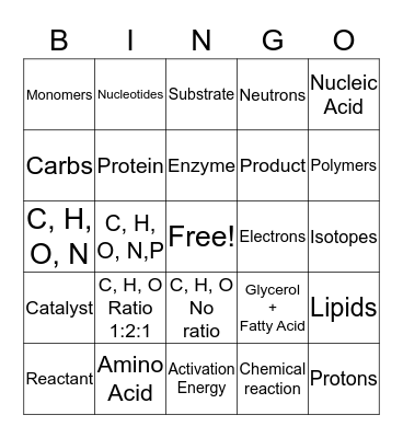 The Chemistry of LIfe Bingo Card