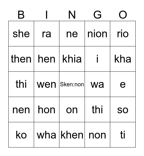 Owenna'shon:'a Bingo Card