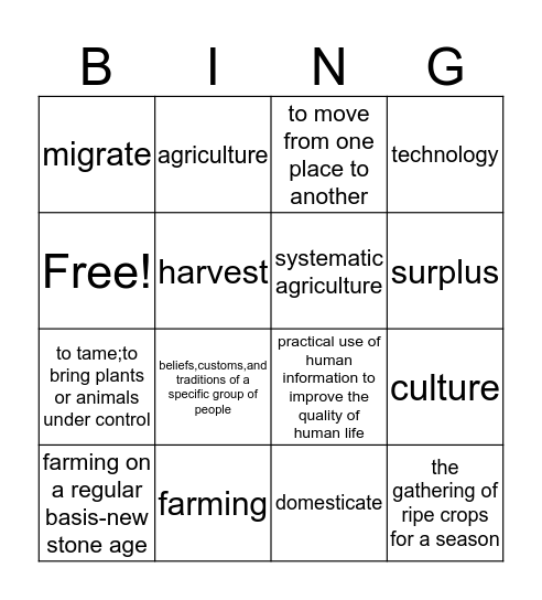 neolithic age Bingo Card