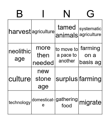 neolithic Bingo Card