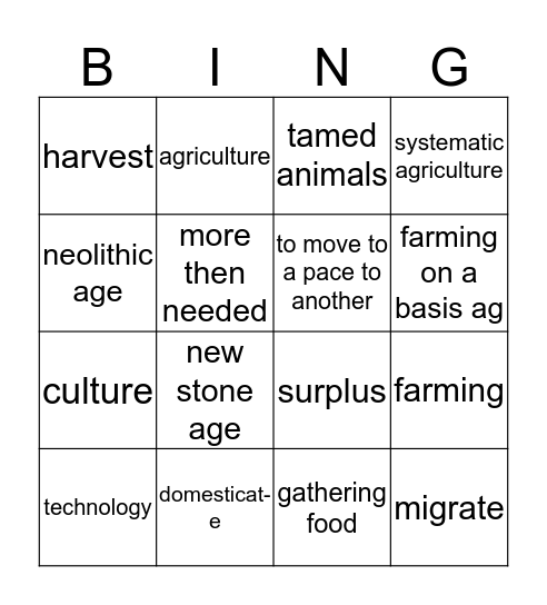 neolithic Bingo Card