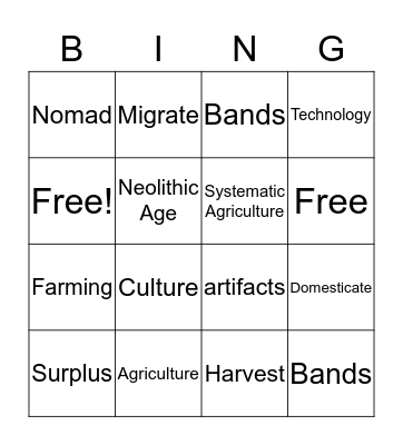 Neolithic Bingo Card