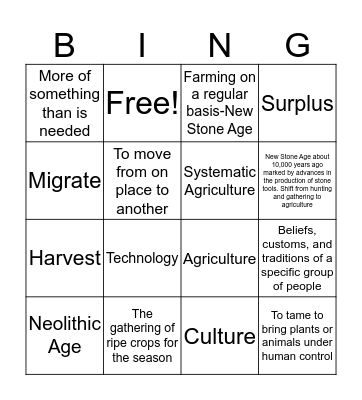 Neolithic Age  Bingo Card