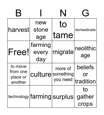 neolithic age  Bingo Card