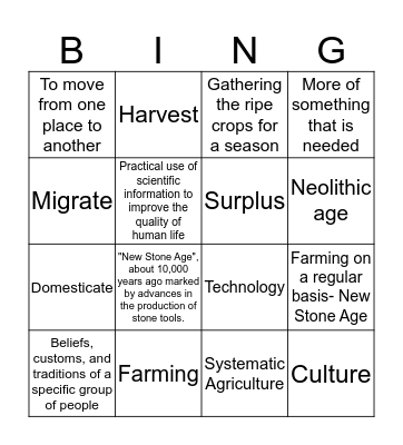 Neolithic Age Bingo Card