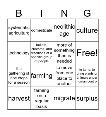 Neolithic age Bingo Card
