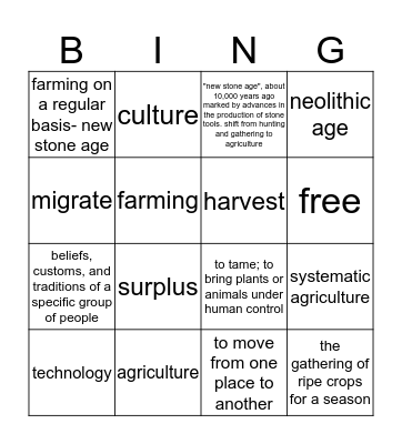 neolithic age Bingo Card