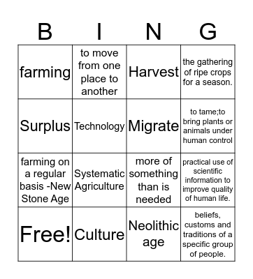 Neolithic age Bingo Card