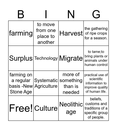 Neolithic age Bingo Card