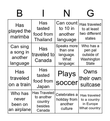 World Traveler Bingo Card