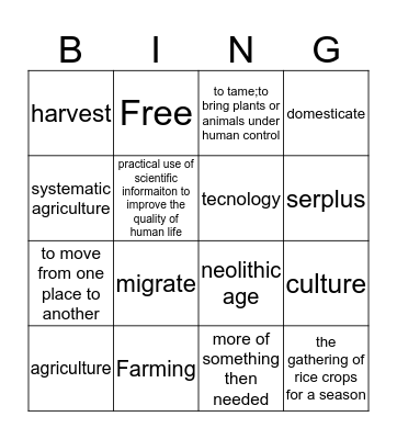 Neolithic age Bingo Card