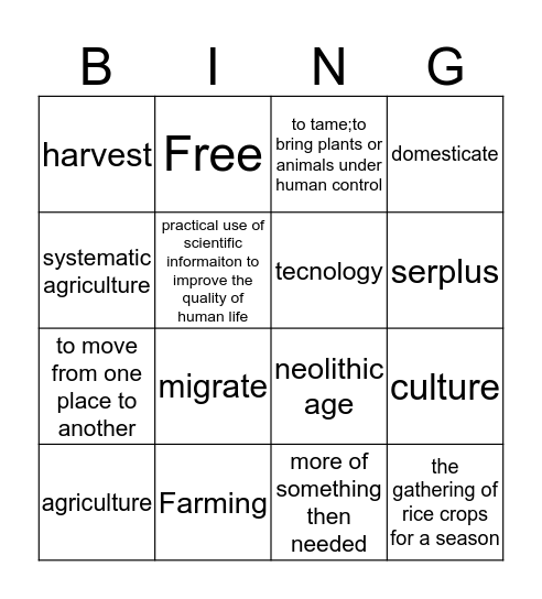 Neolithic age Bingo Card