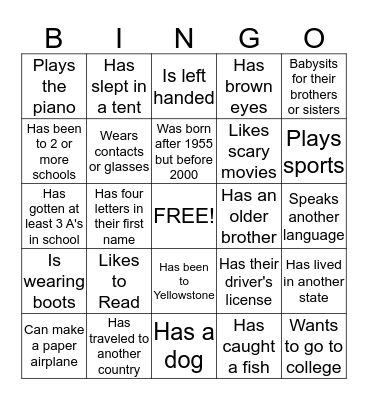 Getting to Know You Bingo Card