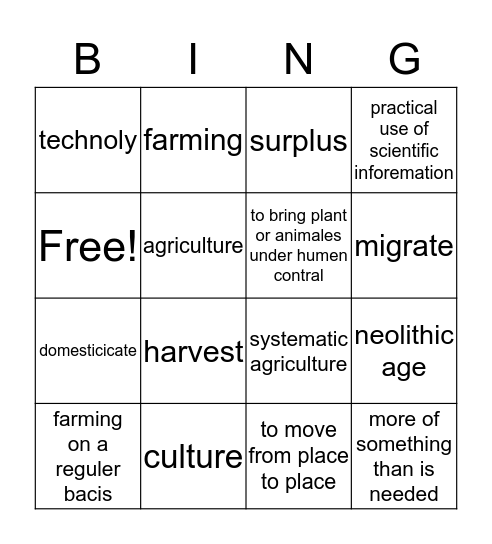 neolithic age Bingo Card