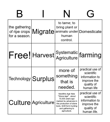 Neolithic Age Bingo Card