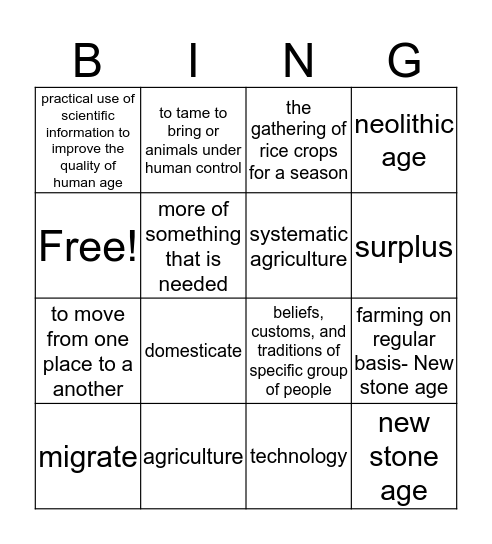 NEOLITHICC BINGO Card