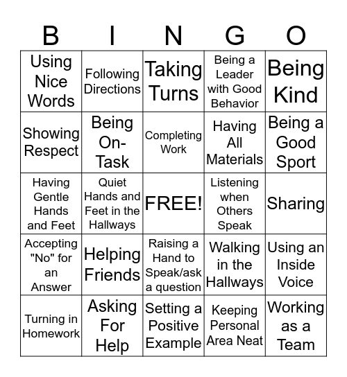 Good Behavior Bingo! Bingo Card