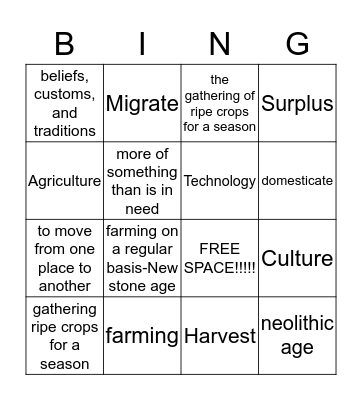 Neolithic age  Bingo Card