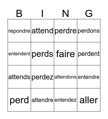 -re verbs (regular) Bingo Card