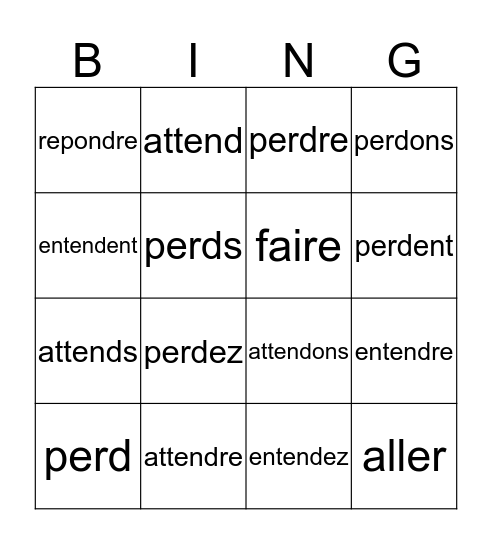 -re verbs (regular) Bingo Card