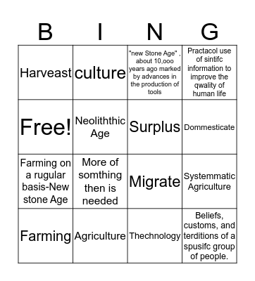 Neolithic Age Bing Bingo Card