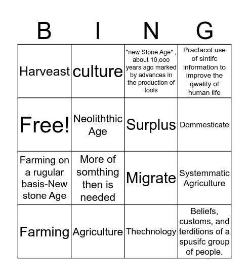 Neolithic Age Bing Bingo Card