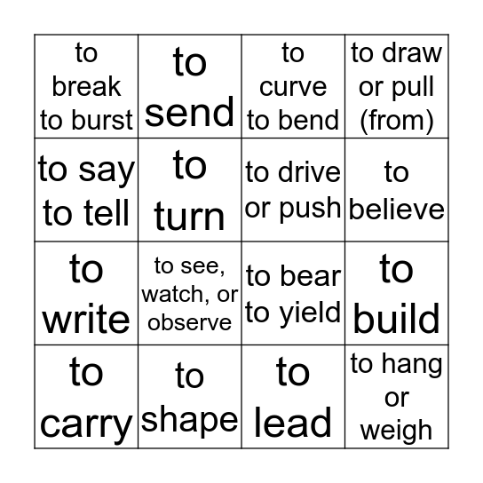 Latin Root Bingo Bingo Card