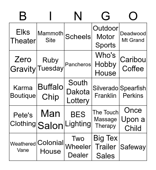 Local Business Bingo Card