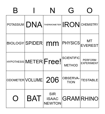 SCIENCE BINGO Card