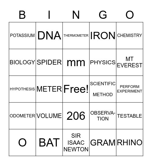 SCIENCE BINGO Card